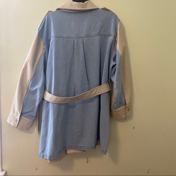 Plus size Leather and Denim Trench Coat - Picture 3 of 3